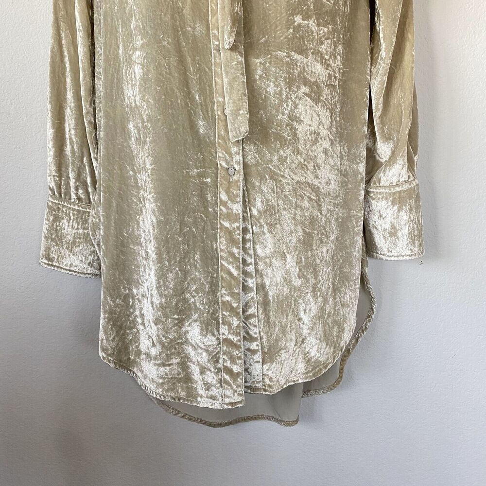 Maeve Womens Long Sleeve Hi-Lo Crushed Velvet Button Down Champaign Shirt Size 0 - Picture 5 of 15